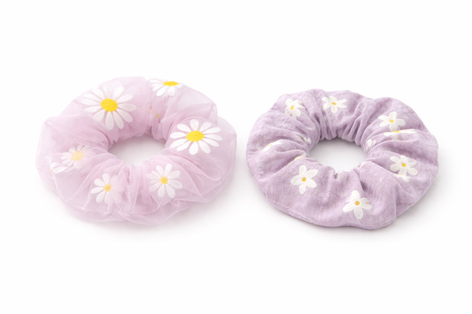 Lila Blumen Scrunchie 2er Set